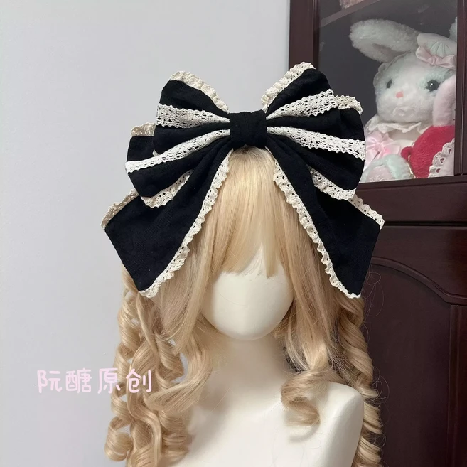 일본 오리지널 로리타 토끼 귀 KC 헤어밴드 다용도 빈티지 인형 스타일 작은 레이스 액세서리