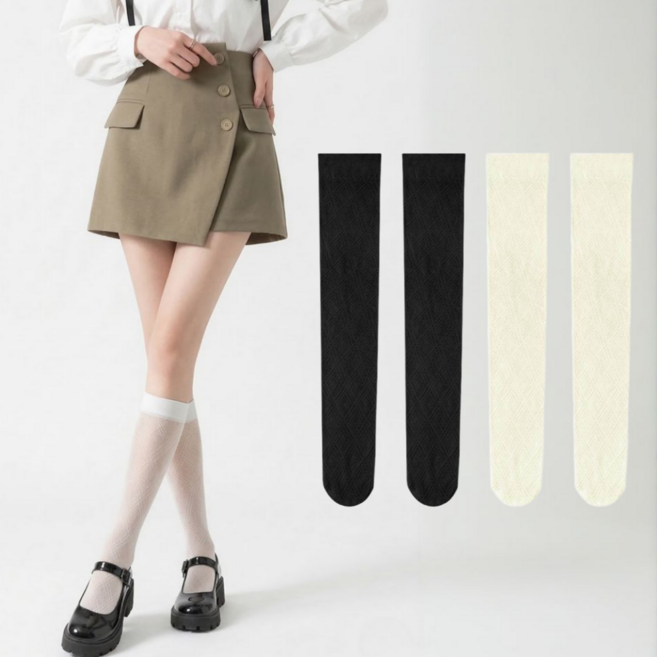 다리얇아보이는 긱시크 다이아패턴 시스루 니삭스 양말 4종세트