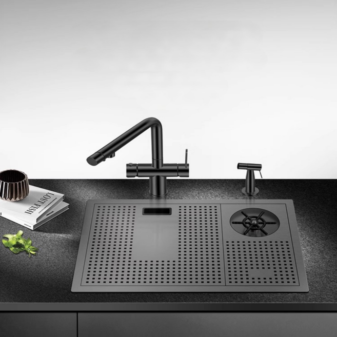 싱크테크 덮개 싱크볼 교체 소형 사각 싱크대볼 설거지통 싱크대 개수대 블랙 타공 풀세트, 1개