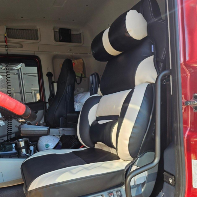 대형화물차 트럭 운전석 리무진 시트커버 1P / 엑시언트 타타대우 맥쎈 프리마 노부스 메가트럭 MAN 볼보 스카니아 파비스 이마이티 포터2 화물차 전차종호환, 1개, 베이지블랙