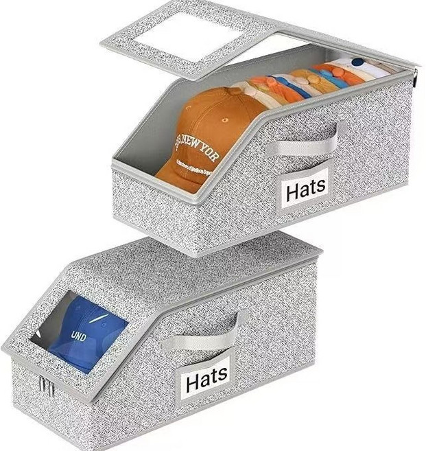 다기능 모자 수납함 대용량 접이식 야구모자 보관함 뚜껑 포함 먼지 방지 지퍼 박스, 1개, 회색
