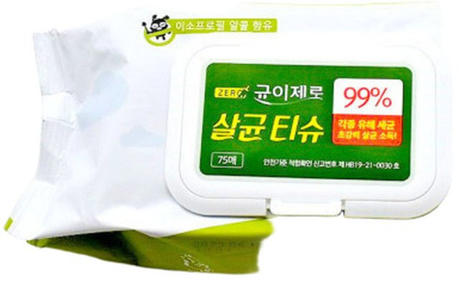 균이제로 살균 티슈 75매-24개 99% 살균소독 티슈, 55g, 75매, 24개