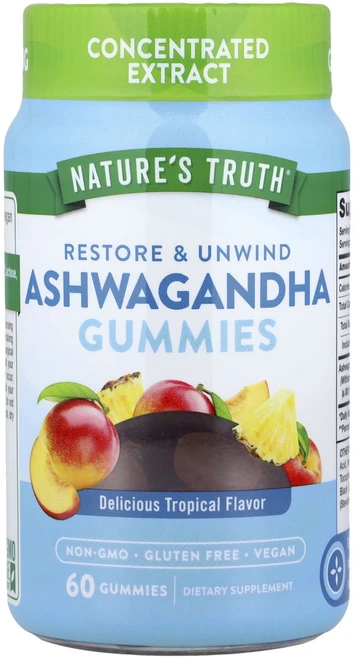 몸관리하세요 겨울입니다 Nature's Truth 아슈와간다 구미젤리 맛있는 트로피컬 구미젤리 60개(구미젤리 1개당 16.67mg) 특별관리진행, NaturesTruth아슈와간다구미젤리맛있는트로피컬구미, 1개 - 쿠팡