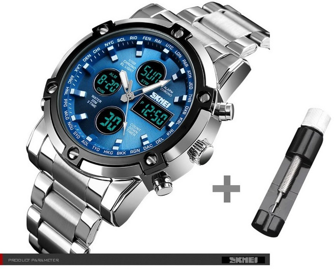 손목시계 남성 손목시계 SKMEI 1389 3ATM 방수 메탈 스틸 시계 남자 패션 스포츠 손목시계 아날로그 디지털 시계