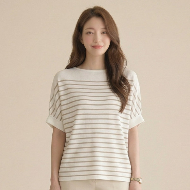 드마엘 여성 에티나 보트넥 스트라이프 여름 니트 (3color)+델로나