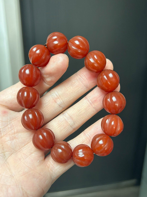 天然紅瑪瑙南瓜珠手鏈 16mm