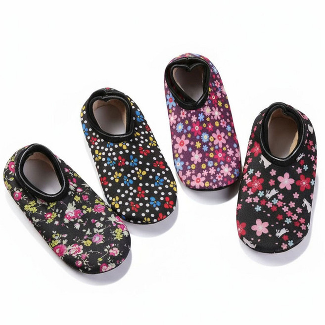 꽃무늬 논슬립 실내 기모 덧신 4개 혼합