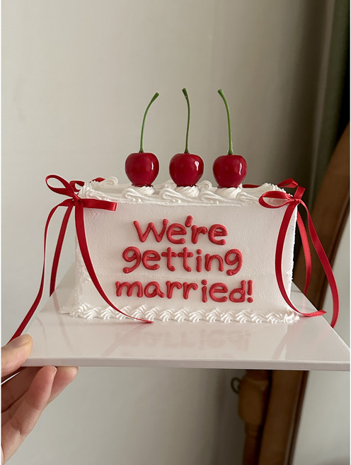 웨딩케이크모형 완제품&만들기키트 브라이덜샤워소품 촬영용케이크 체리콕케이크, 직접만들게요, 1개, 레터링컬러레드