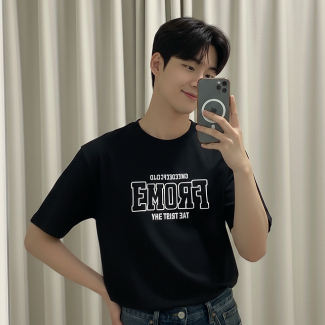 데일로엔 남자 여름 캐주얼 레터링 데일리 반팔 이너 티셔츠