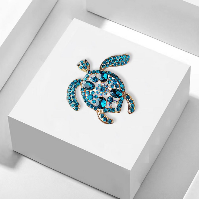 유록 오션블루 행운거북이 큐빅 브로치 파우치세트