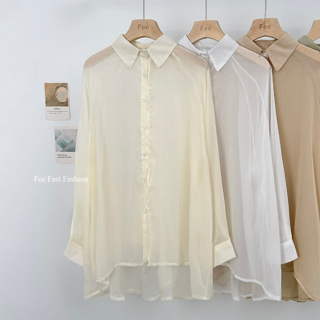 Fee Fast Fashion 透膚雪紡長版襯衫 韓版長袖罩衫 百搭薄外套 多色可選