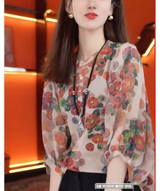 寬鬆女上衣 夏裝 七分袖 法式感 碎花設計