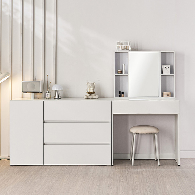 동서가구 미엘 수납거울 화장대 + 1200 1도어 3서랍 수납장 DF928337, 화이트
