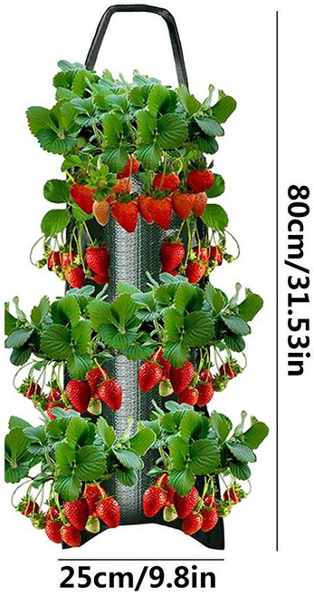거꾸로 토마토 재배자 다기능 펠트 교수형 토마토 딸기 야채 꽃 식물 성장 가방 정원 식물 냄비 항목, 짙은 녹색 8홀