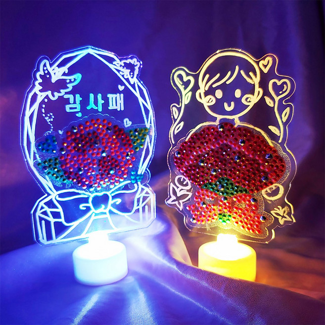 아트박스/오렌지몰 보석십자수 아크릴 미니 무드등-카네이션 꽃다발, 카네이션 꽃다발