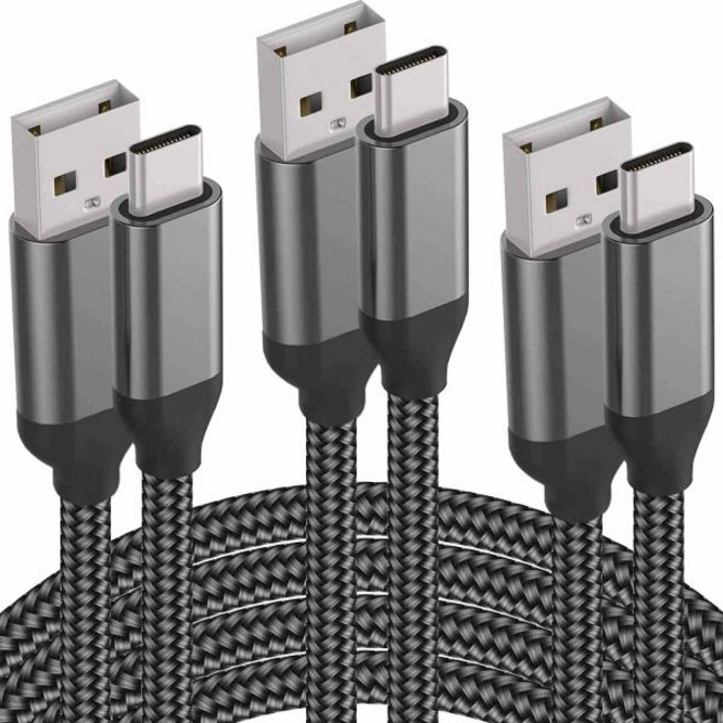 USB C 케이블 15피트 2팩 초장 USB-A to USB-C 브레이디드 고속 충전 코드 Sony PS5 Samsung Galaxy S22 S21 S20 S10 Not, 3.3FT+6.6FT+10FT, Grey, 3, 1개