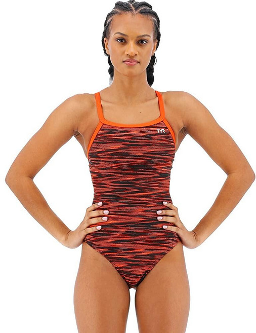 TYR 여성용 Durafast 엘리트 다이아몬드핏 수영복 178435, Black/Orange