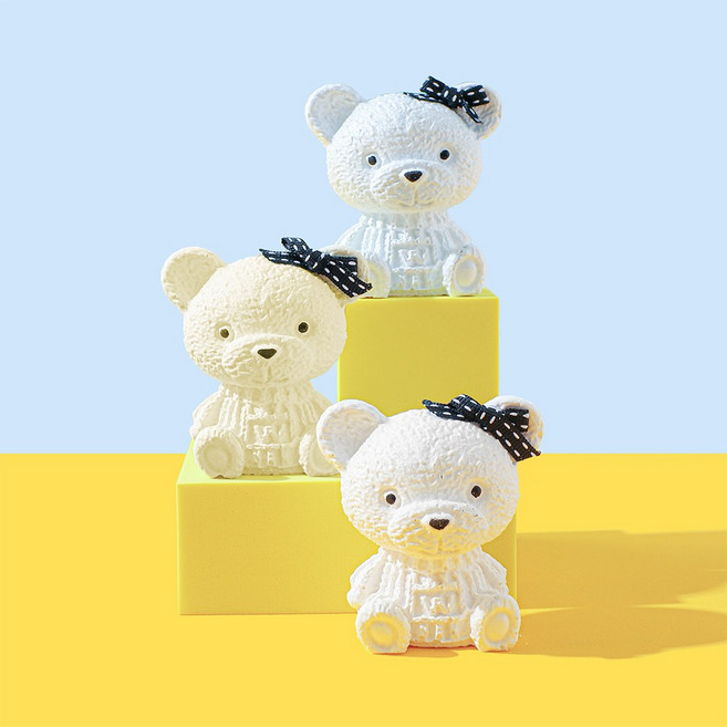 리본 곰돌이 인테리어용품 석고방향제, 스카이블루, 화이트플라워