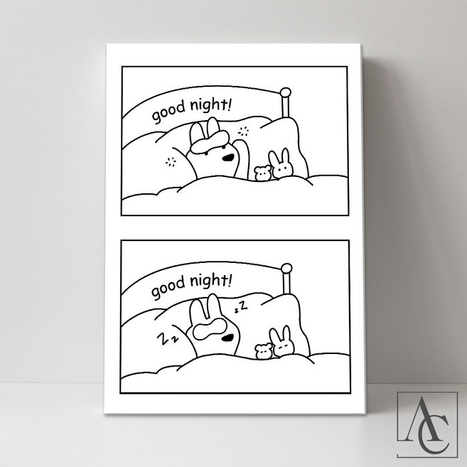 더아트컴퍼니 동물 블랙 드로잉 아트 일러스트 인테리어 포스터 그림 액자 14종(1-7), 7. 굿나잇