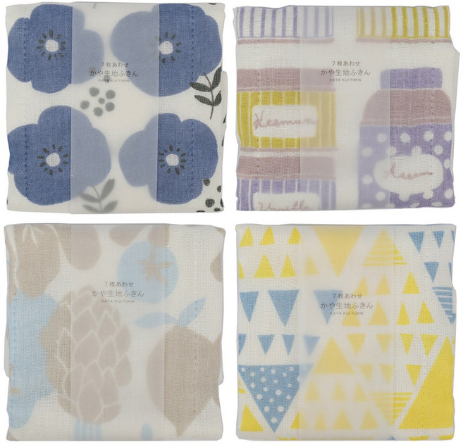 하라다 키요이 카야 7겹 프린트 행주 코지블루 시리즈, 4개