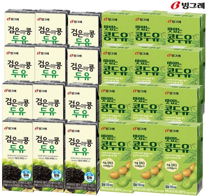 빙그레 빙그레 두유 2종 혼합 24팩 (맛있는두유12팩+검은깨콩두유12팩), 200ml, 24개