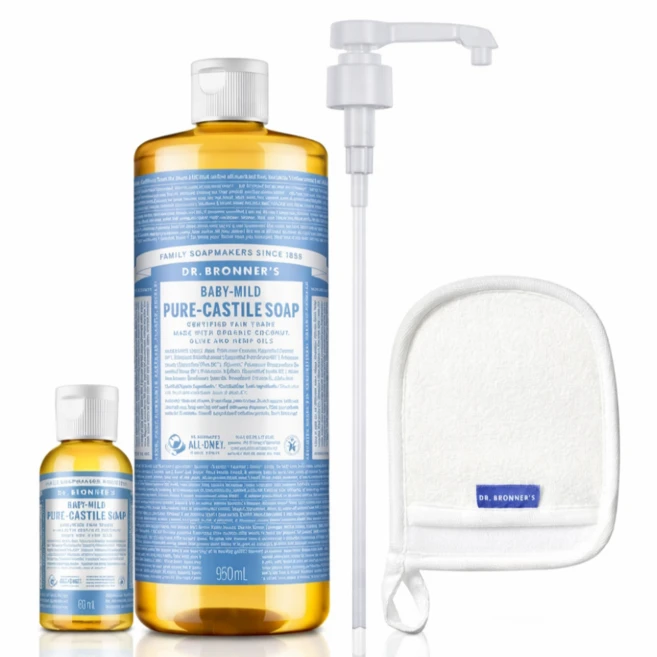 닥터브로너스 캐스틸 솝 베이비 마일드 950ml+60ml+펌프 세트, 1개 - 쿠팡