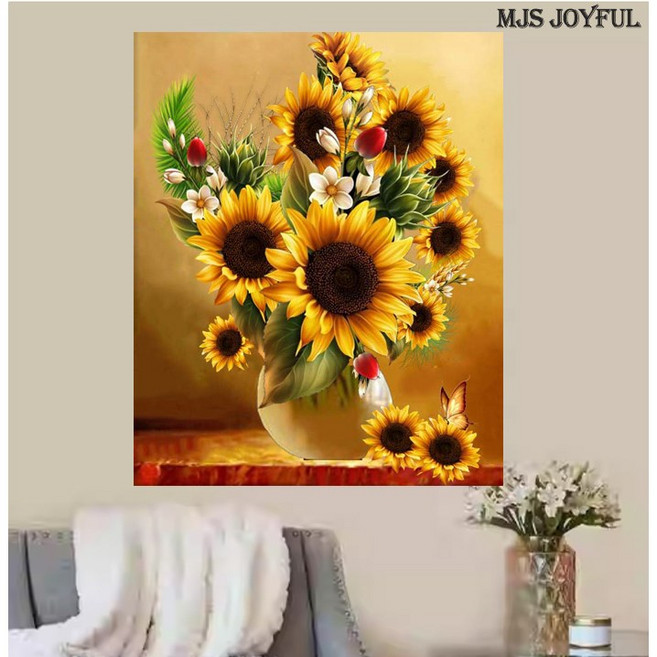엠제이에스 명화그리기 50x40cm (캔버스형) DIY 유화 세트, KK30 해바라기 꽃병