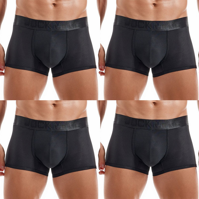 Jockmail 복서 반바지 아이스 실크 통기성 로파 인테리어 아저씨 메쉬 속건 섹시 란제리 4pcs