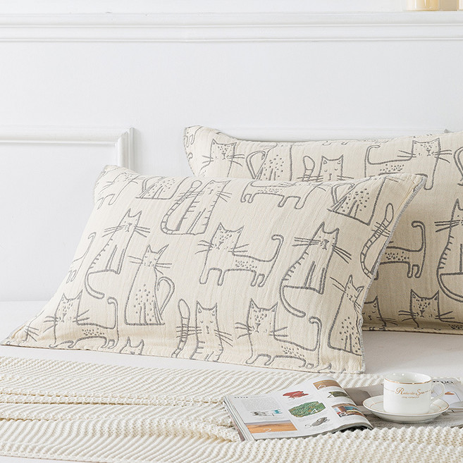 宣妮家居 純棉貓咪圖案枕巾