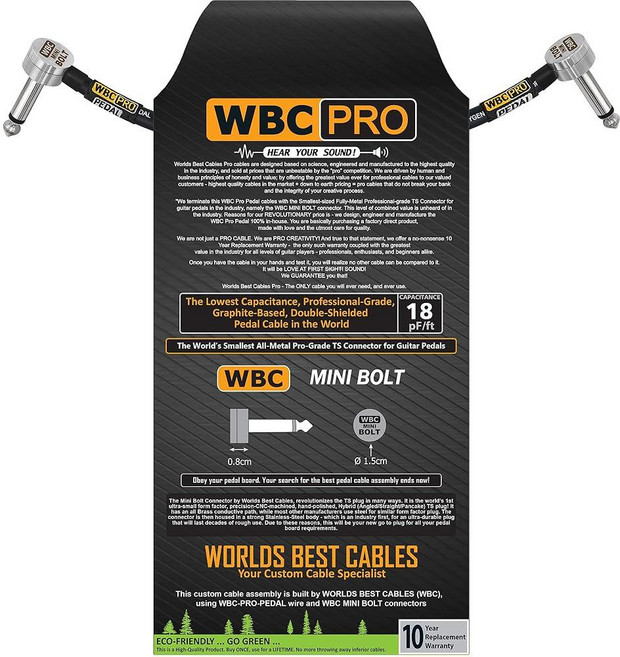 3개 유닛 - 15.2cm6인치 - WBC-PRO-PEDAL - 22 AWG - 로우 캡 18pF/ft - 프로 등급 - 흑연 기반 - 이중 차폐 페달 이펙트 패치 WBC, 1 Cable