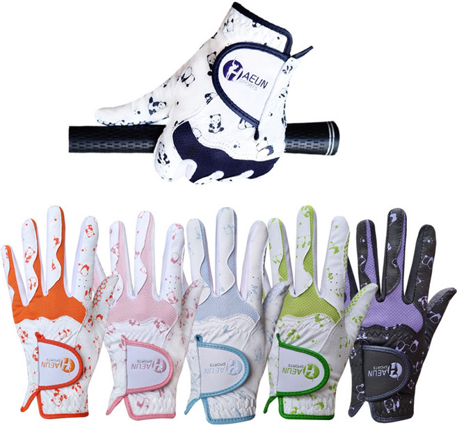 토바골프 하은 합피 골프장갑 여성 양손 곰돌이 칼라 장갑, 오렌지, 1개