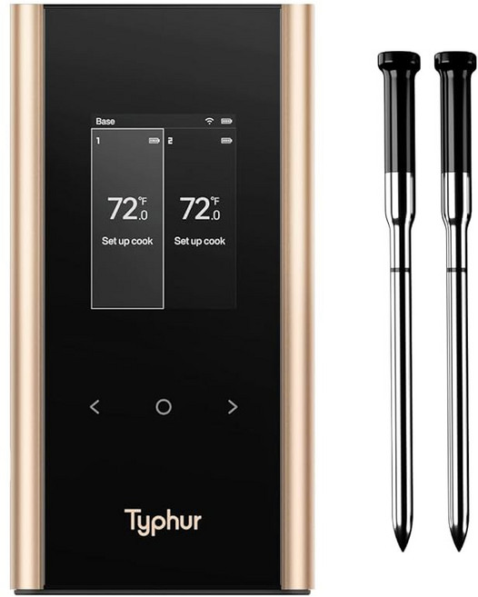 타이푸르 싱크 골드 무선 육류 온도계 | 슬림 프로브 2개 블루투스보다 10배 더 강력한 신호 카마도 그릴 바비큐를 통한 신뢰할 수 있는 판독값 사용하기 쉬운 베이스 남성 아빠, 4 Probes, 1개
