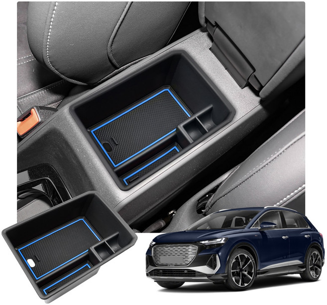 RUIYA 아우디 Q4 etron e트론 이트론 2022+ 호환전용 수납 콘솔박스 트레이, B, 블루