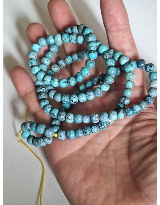 湖北原礦綠松石多圈手鍊念珠，108顆網花珠串，時尚配飾
