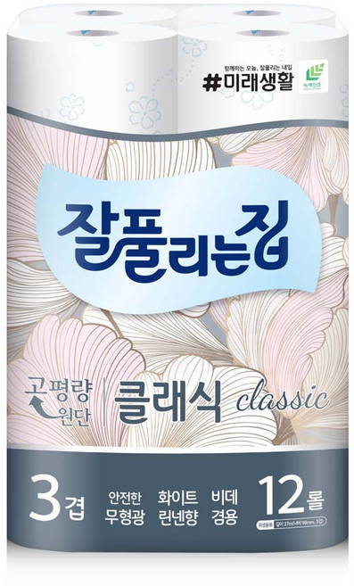 롤 화장지 깨끗한 휴지 3겹 12롤 클랙식 추천 사무실 오피스 두루마리 탕비실 대량 구매 단체 가정 용 집들이 선물 공공 장소 다목적 가성비 다용도 실용 리빙, 27m, 12개입, 1개