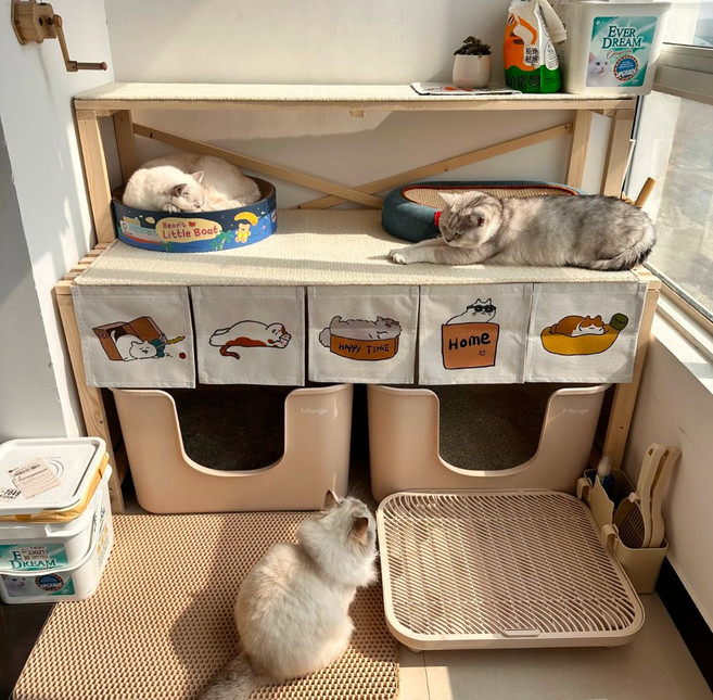 고양이화장실선반 나무 공간 계단식 보관함 냥이 가구, 1개, 5. 초두꺼운 90x50x100 2단