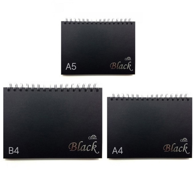 글로리아 하드커버 블랙 스케치북 A5 (200g), 단품