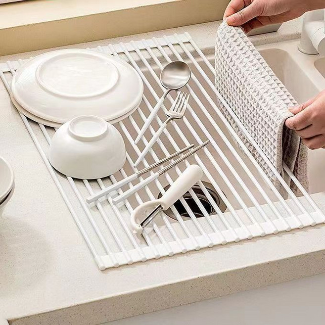 이지몰 접이식 싱크대 건조대 롤형 물빠짐 식기건조대, 1개, 화이트