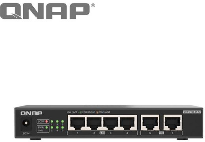 QNAP QSW-2104-2T-R2 6埠 Multi-Gig 五速 無網管型交換器, 1個