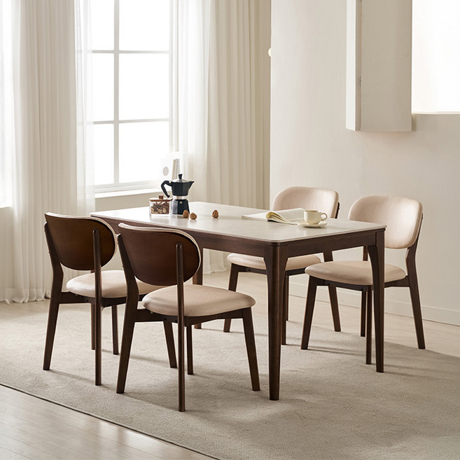 삼익가구 시에나 포세린 통세라믹 원목 식탁 1400/1600/1800 풀세트, 01. 4인용 1400 식탁세트(의자4), 월넛(그레이)