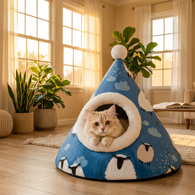펫츠러브 고양이 원뿔모양 동굴 숨숨집, 블루, 1개