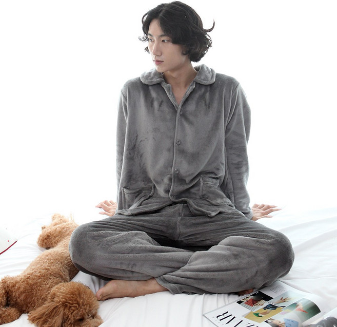 카라 수면 잠옷 세트 여성 남성 극세사 밍크 겨울 파자마 커플 상하의 세트