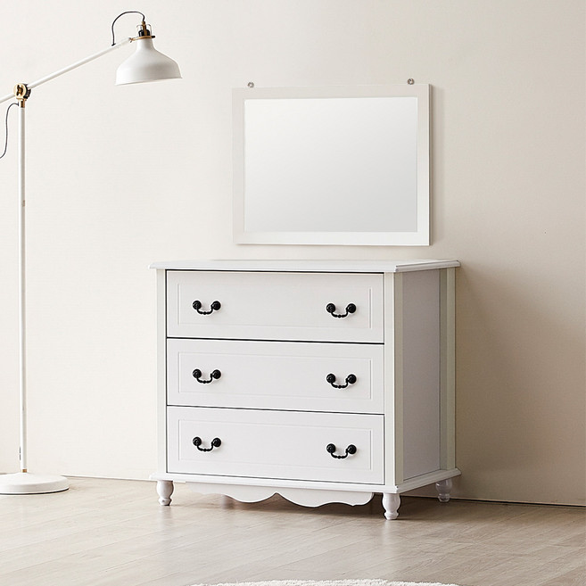 동서가구 EDF 화이트 800 3단서랍장+화장대거울 DF902429, 3단