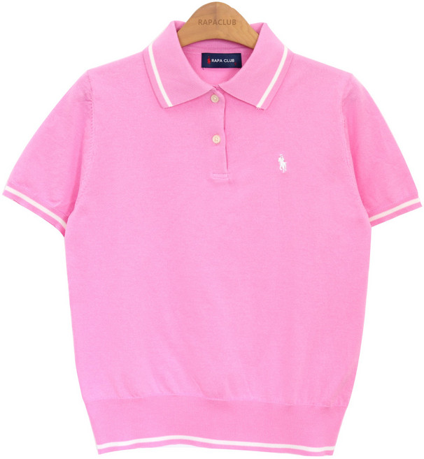 라파클럽 여성 여름 카라 라인 반팔 니트 티셔츠