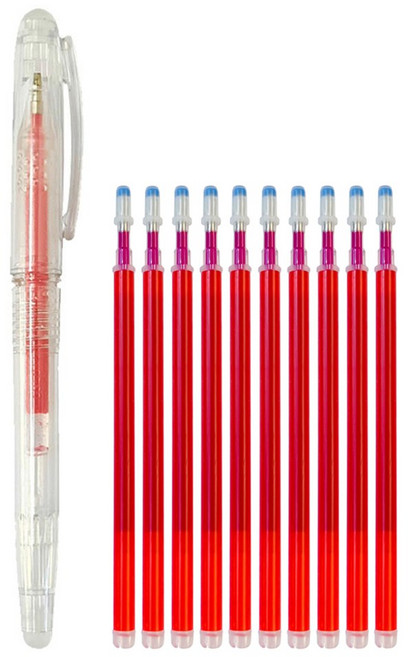 아이롱펜 세트 열펜 다리미펜, 1개, 레드(펜 1개 + 리필 10개)