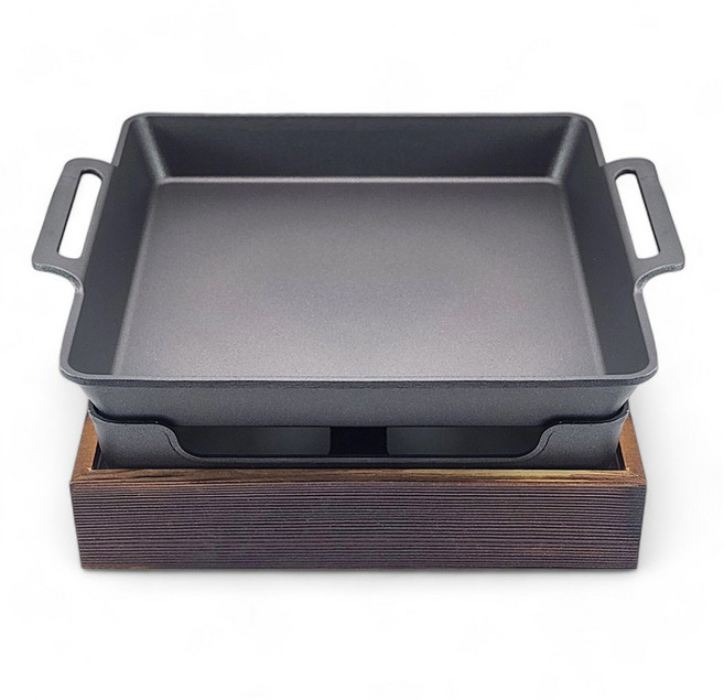 카엔 정사각 우드 깊은 그릴팬 화로 세트 고기불판 그리들 곱창볶음 전골팬 일본식 캠핑불판, 1개