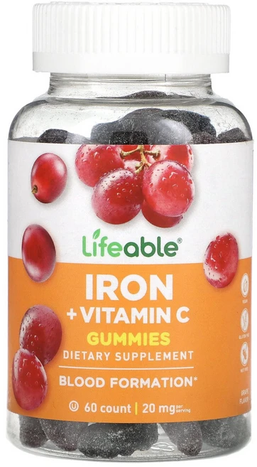 아이허브 철분 + 비타민C 구미젤리 포도 20mg 60개(구미젤리 1개당 10mg), 1개, 60정 - 쿠팡