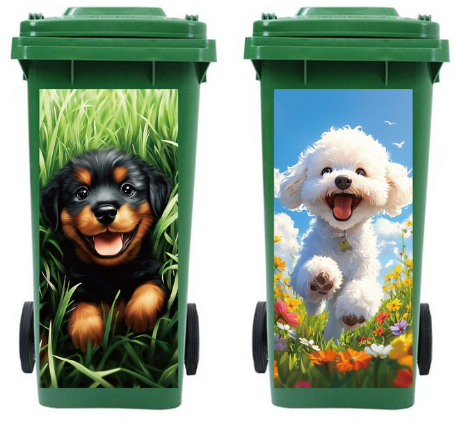PVC 셀프 접착 스티커 쓰레기통 꾸미기 데칼 독특한 디자인 38x82mm 2장 세트, 카툰 강아지