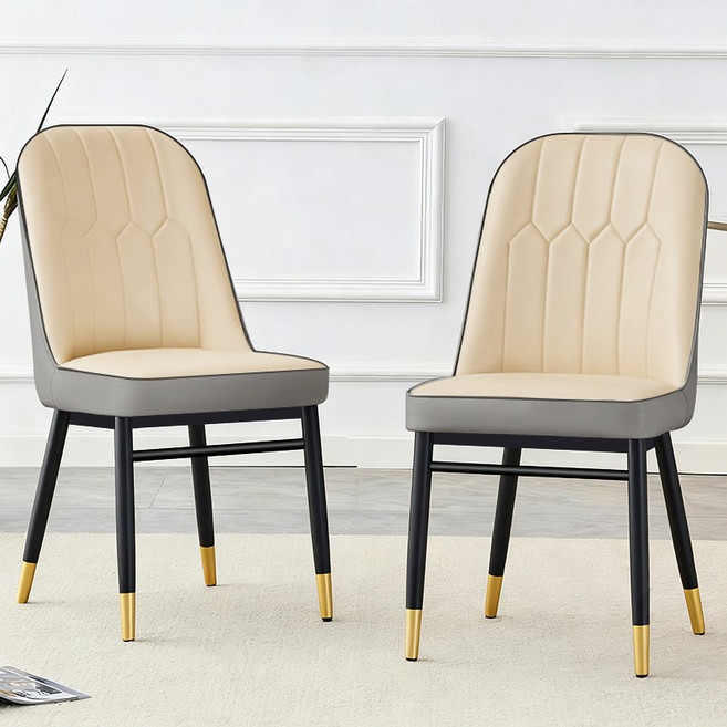 뷔이위이 식탁의자 카페 식당 인테리어 등받이 가죽 2인용 체어, 2개, 연브라운&다크 그레이