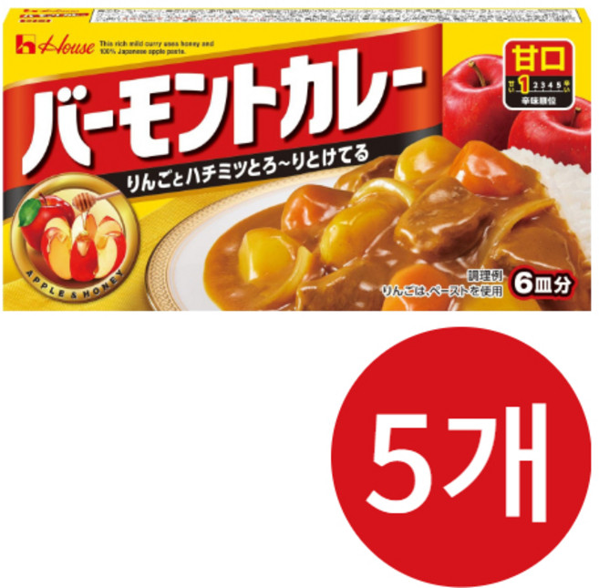 하우스푸드 바몬드 카레 순한맛, 5개, 115g